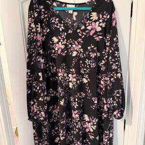 Ava & Viv Black Dress with Pink Floral Pattern